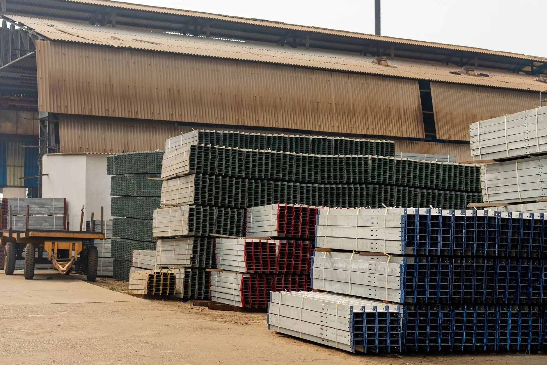 Stacked steel materials ready for dispatch